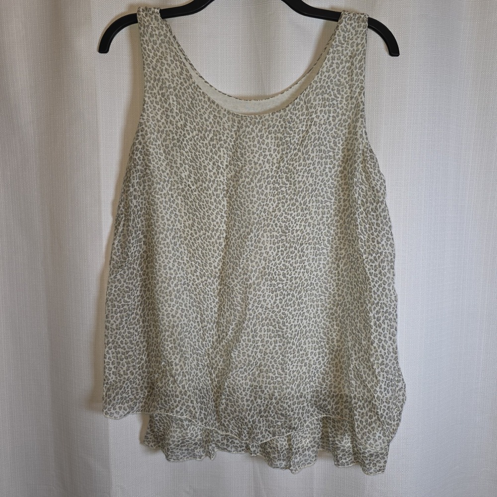 Giusy Made in Italy Light Leopard Print Sleeveless Silk Blouse L